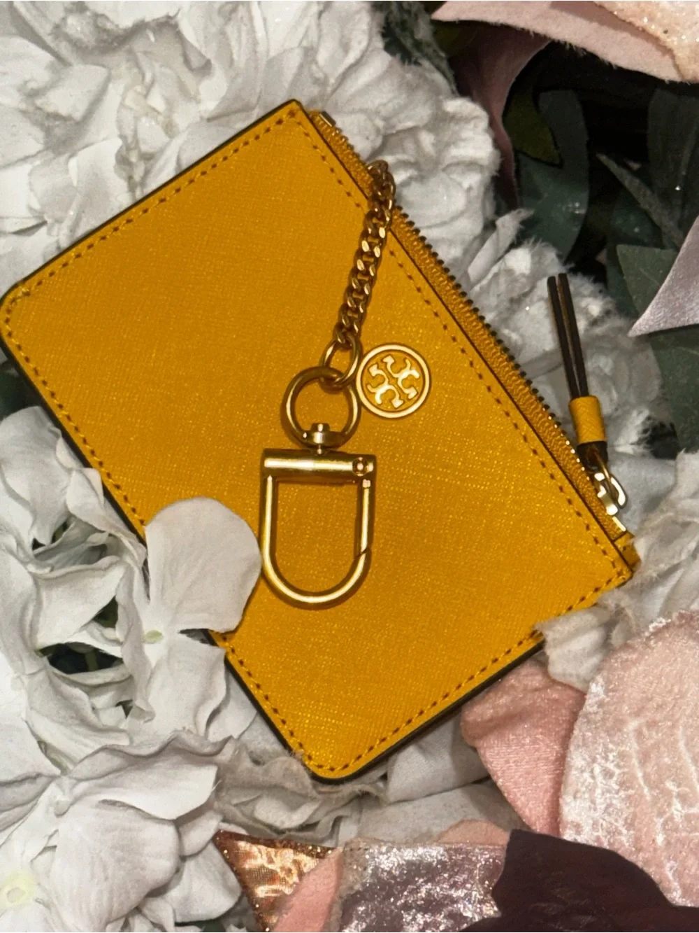 Tory Burch Mustard Yellow Leather Zip Card Wallet NWOT
